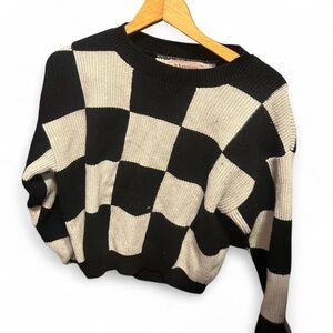 Philosophy Black and Cream Checkered Sweater